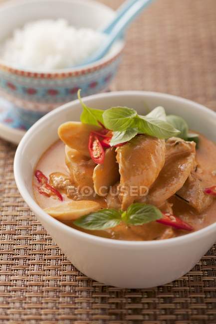 Pollo al curry picante con arroz - foto de stock