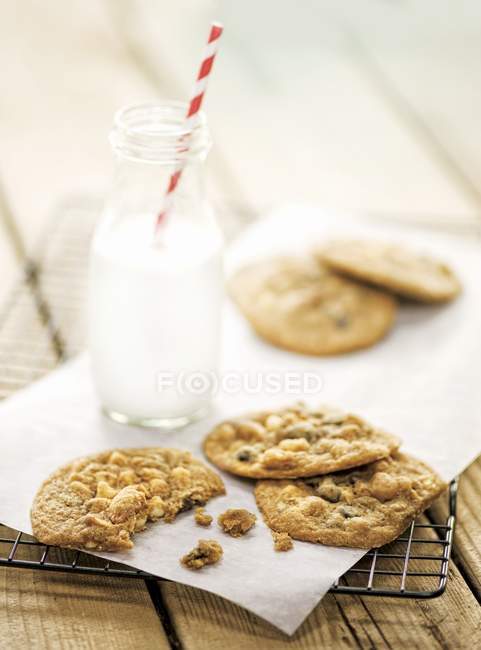 Печенье с шоколадной крошкой на стойке для выпечки — стоковое фото