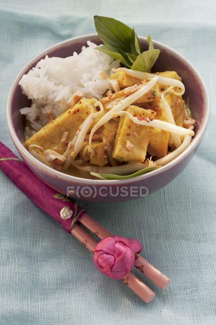 Gebratener Tofu mit Sprossen — Stockfoto