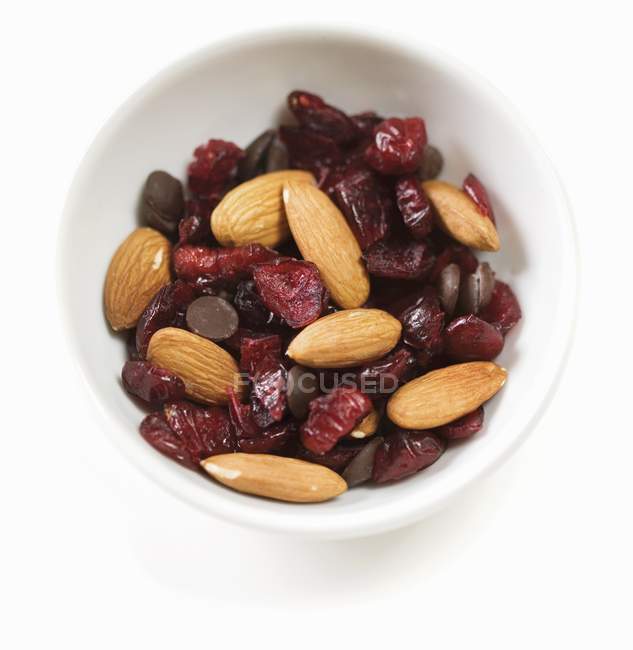 Almonds with raisins and chocolate chips — Stock Photo