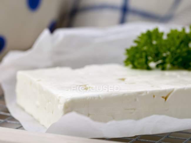 Feta with parsley on paper — Stock Photo