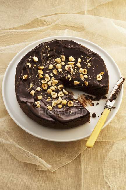 Schokoladenkuchen mit Haselnüssen — Stockfoto