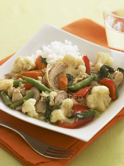 Guiso de verduras de pollo con arroz - foto de stock