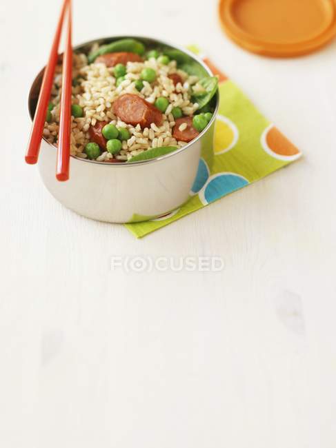 Klebriger Reis mit Wurst — Stockfoto