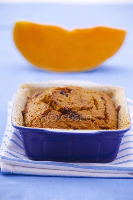 Pumpkin pie in a baking dish — Stock Photo