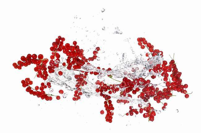 Groseilles rouges et éclaboussures d'eau — Photo de stock