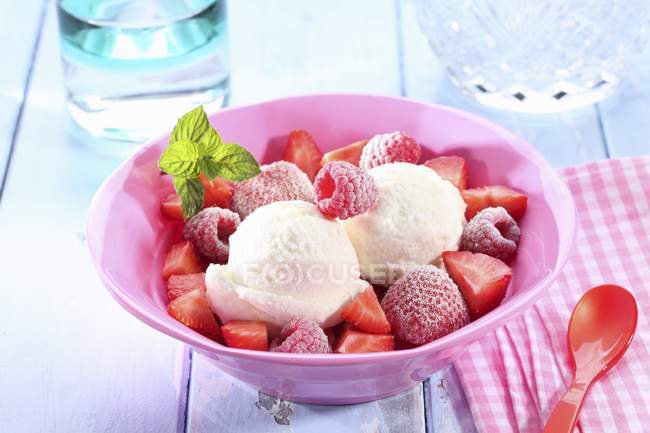 Frozen berries with ice cream — Stock Photo