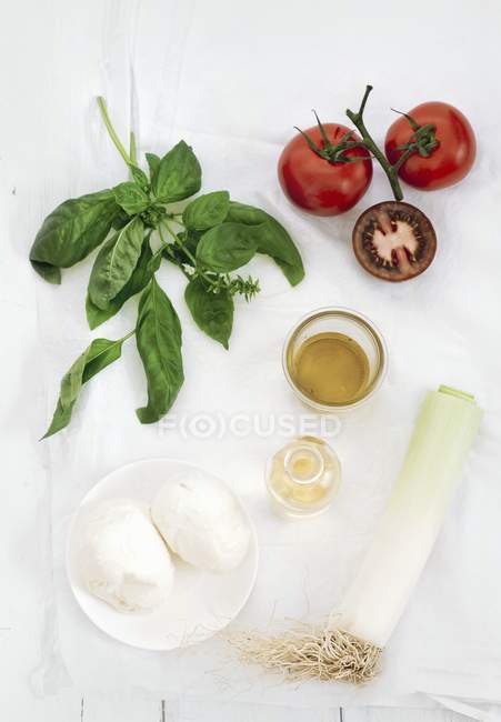 Ingredientes para ensalada de tomate y mozzarella - foto de stock