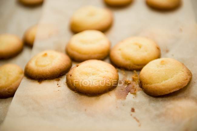 Butter biscuits on baking paper — Stock Photo