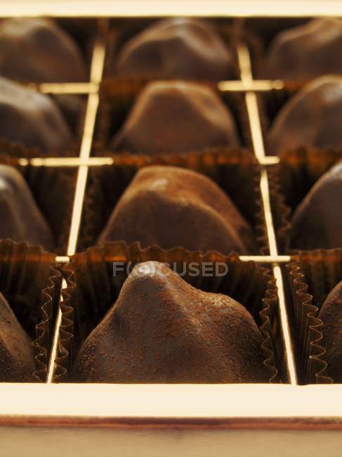 Truffes au chocolat en boîte — Photo de stock