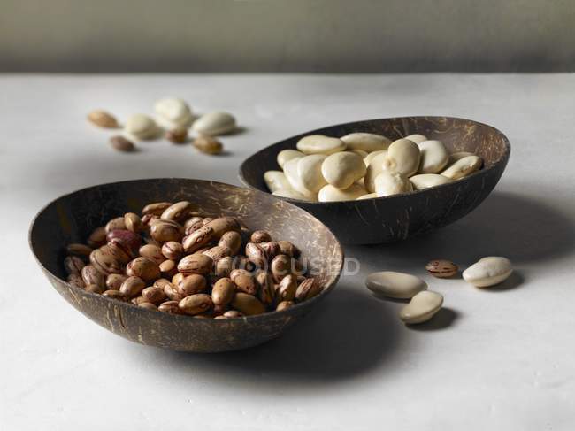 Bowls of dried beans — Stock Photo