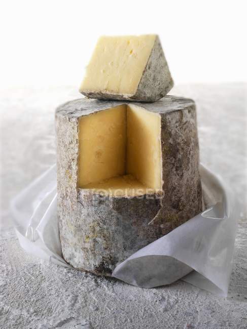 Cheddar Käse auf Papier — Stockfoto