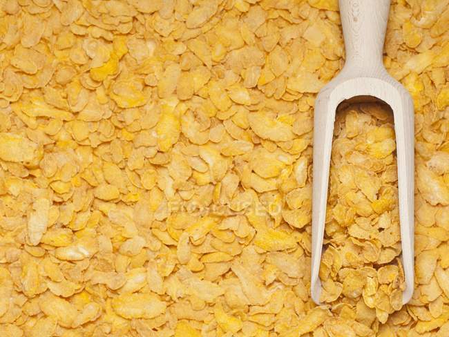Wooden scoop of cornflakes — Stock Photo
