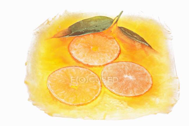 Fette di arancia in blocco di ghiaccio — Foto stock