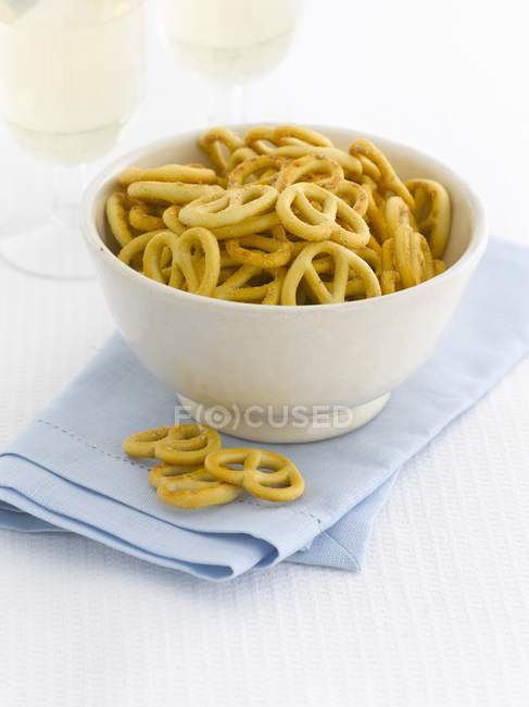 Bowl of salted pretzels — Stock Photo