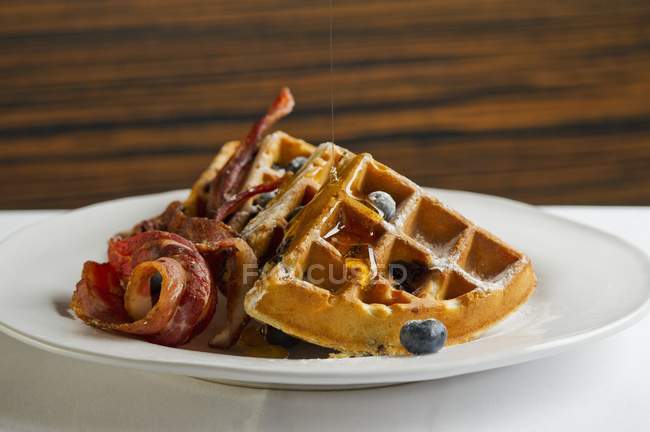Belgian waffles with blueberries — Stock Photo