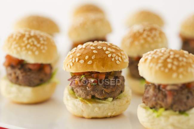 Mini burgers with vegetables — Stock Photo