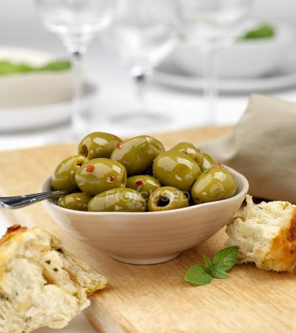 Green marinated olives — Stock Photo