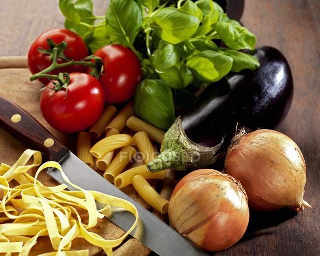 Pasta melanzane ingredients — Stock Photo
