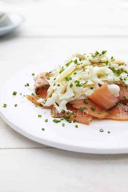 Smoked salmon with Waldorf salad — Stock Photo
