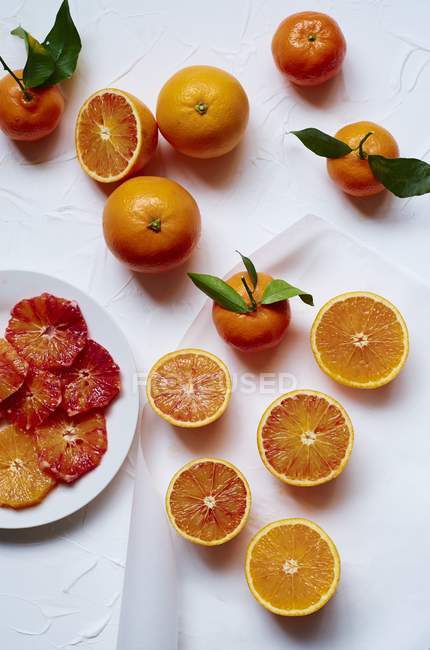 Naranjas y clementinas frescas - foto de stock