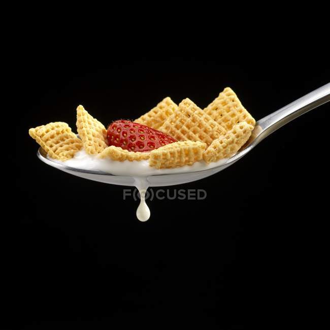 Corn square cereal with strawberry — Stock Photo