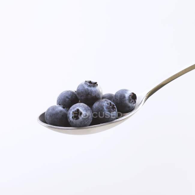 Fresh Blueberries on spoon — Stock Photo
