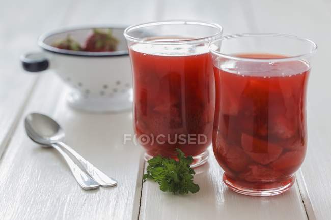 Closeup view of strawberry soup in glasses — Stock Photo
