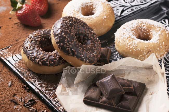 Chocolate glazed doughnuts — Stock Photo