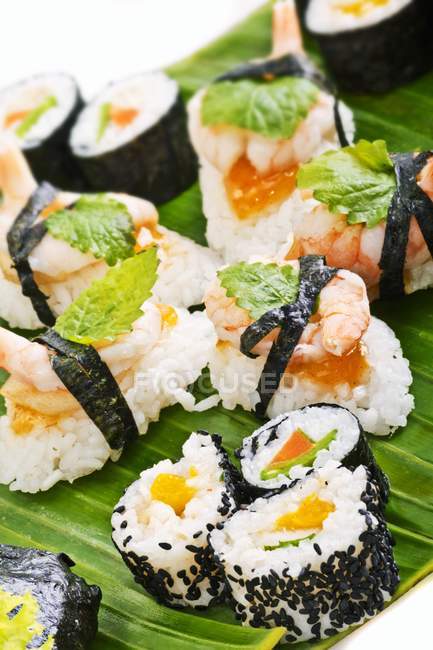 Verschiedene Maki und Nigiri Sushi — Stockfoto