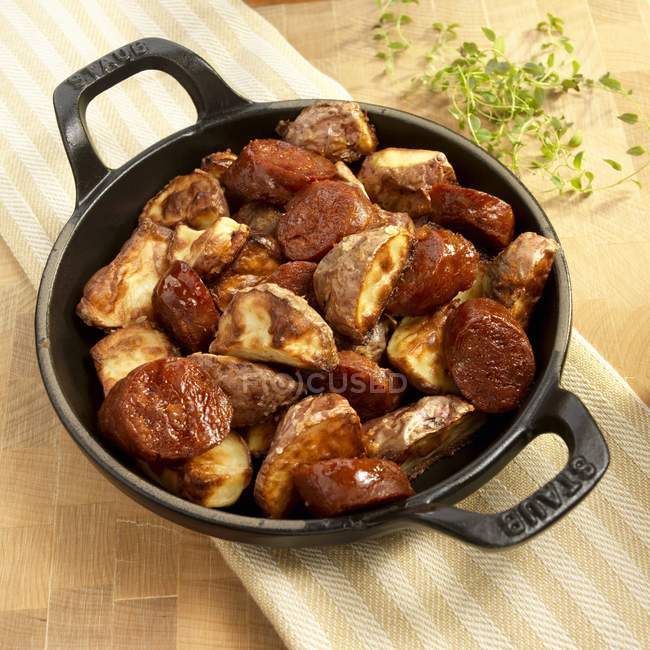 Potato and Chorizo in Pan — Stock Photo