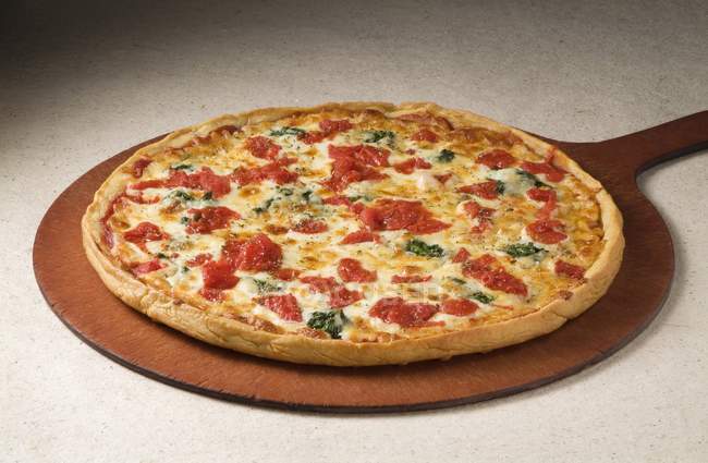 Pizza mit Tomaten und Spinat — Stockfoto