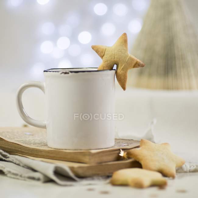 Hot chocolate and star-shaped cookies — Stock Photo