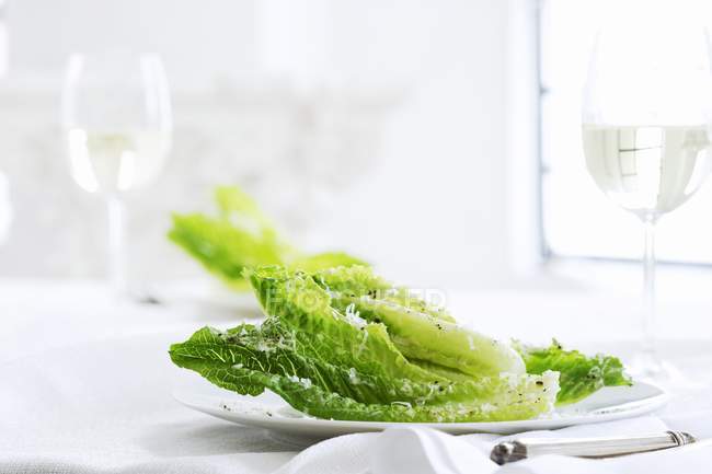 Salad with whole romaine leaves — Stock Photo