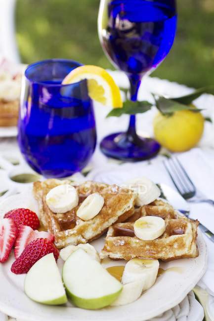 Belgian Waffles with Syrup — Stock Photo