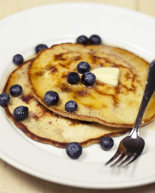 Two Coconut Blueberry Pancakes — Stock Photo