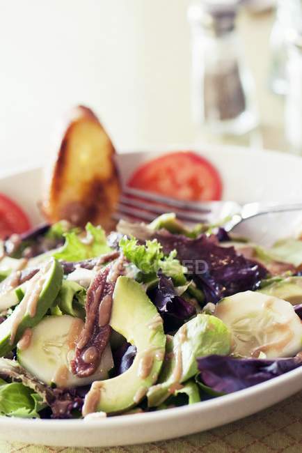 Servir de la salade avec des anchois — Photo de stock