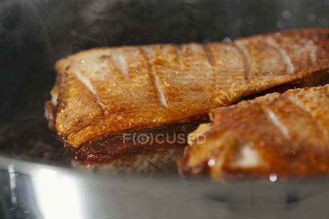 Roasted Duck breast in pan — Stock Photo