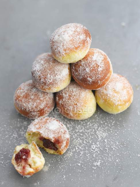 Jam doughnuts stacked — Stock Photo
