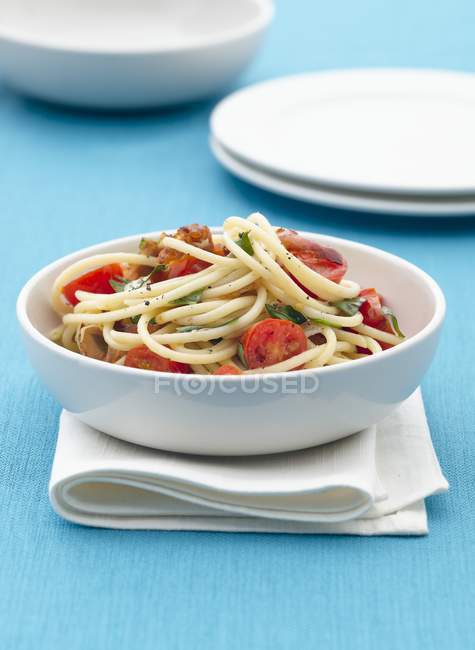 Spaghetti con pancetta — Foto stock