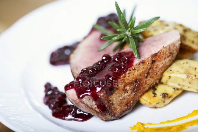 Duck breast with cranberry sauce — Stock Photo