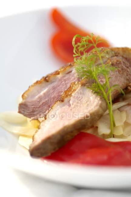 Duck breast with white cabbage — Stock Photo