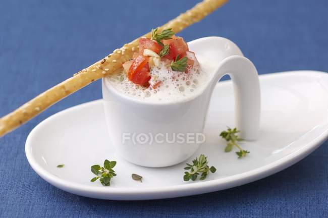 Parmesan soup with crostini — Stock Photo