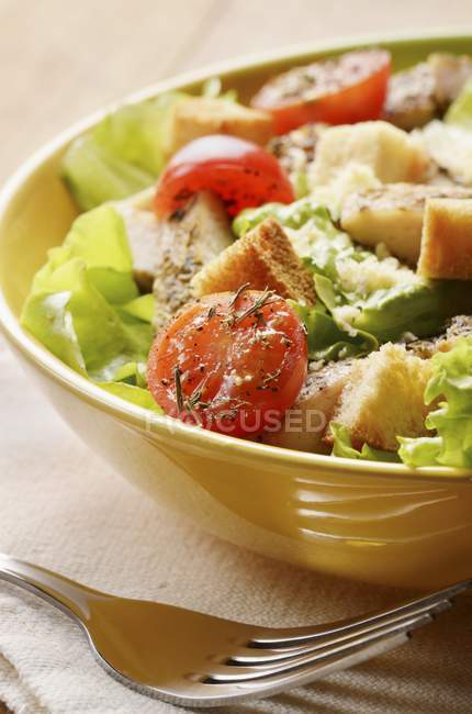 Mixed leaf salad with chicken — Stock Photo
