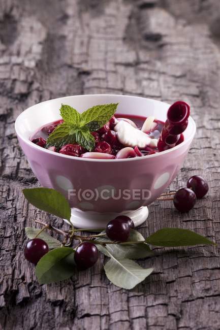 Cherry soup with pasta — Stock Photo