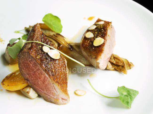 Fried duck breast with apricot sauce — Stock Photo