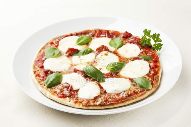 Basilikum und Mozzarella Käse Pizza — Stockfoto