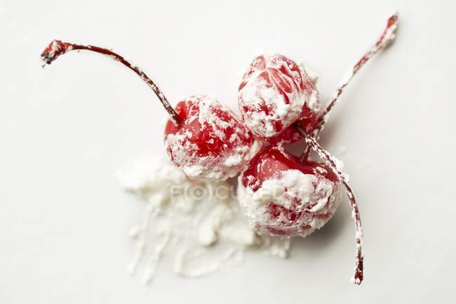 Three Cherries with Cream — Stock Photo