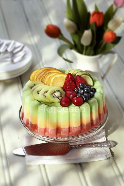 Ice cream cake with fruits — Stock Photo