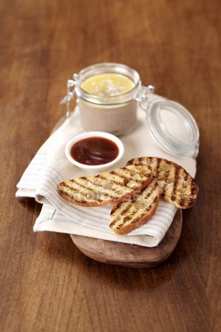 Toasted bread with dips — Stock Photo
